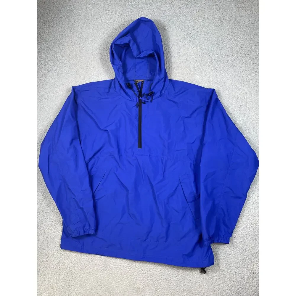 Vintage L.L. Bean Mens Size XL Reg Windbreaker Pullover Hoodie 1/4 Zip Blue
